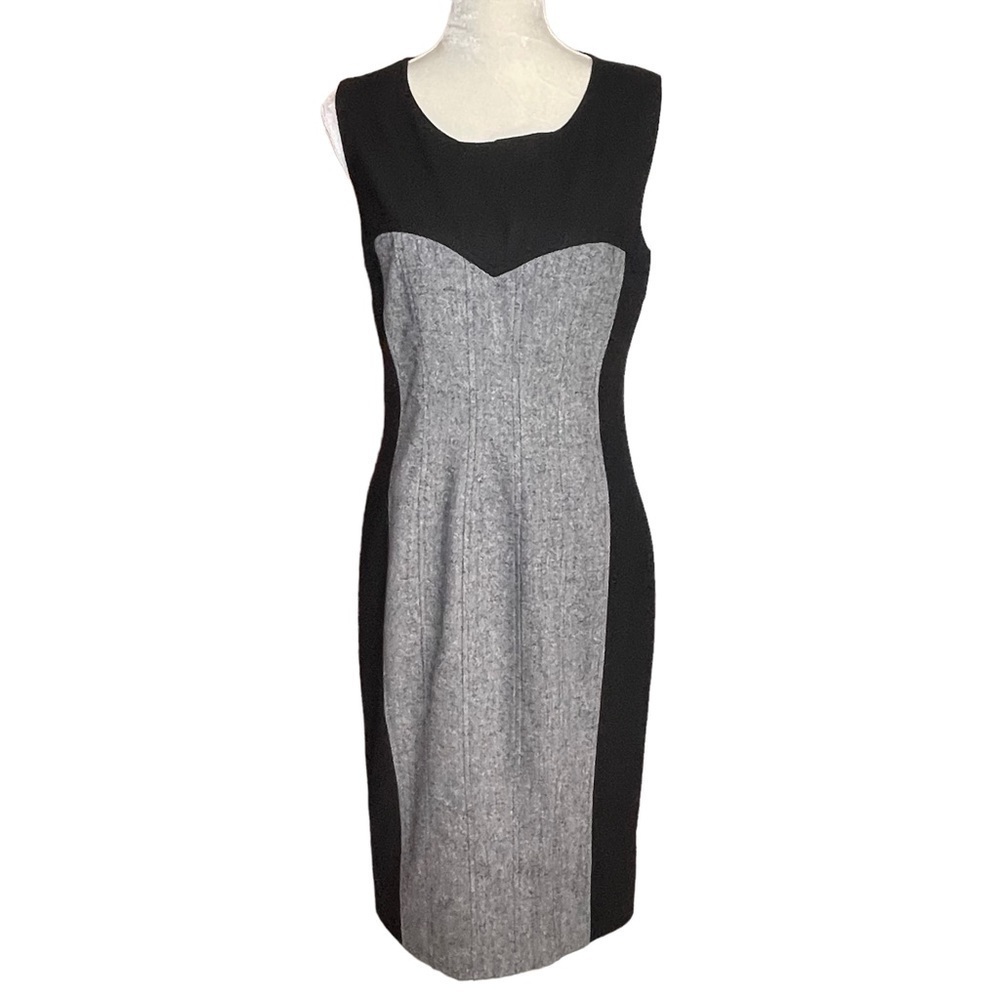 Venus Women’s Sheath Dress Size 10 Colorblock Wool Blend Sleeveless Black Gray